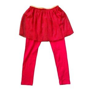 Red Tule with gold glitter skirt and leggings one piece‎ Girls 7